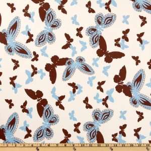  44 Wide Flutter Large Butterflies Cream/Blue Fabric By 