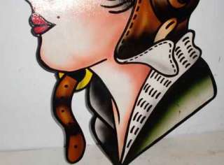 WOODEN AIRBRUSH OLD SCHOOL PILOT GIRL TATTOO WALL SIGN  