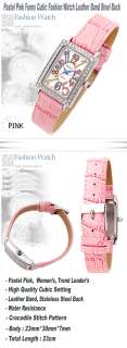 Pastel Pink Funny Cubic Watch, Leather Band, Steel Back  