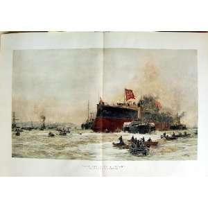    1892 Colour Print Birth Titan War Ship Boats Wyllie