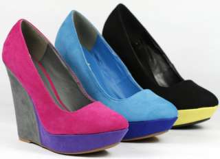 Faux Suede Colorblock Pointy Toe Platform Wedge Qupid Pulse 29  