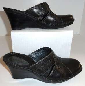 Clarks Artisan Womens Black Leather Wedge Clogs Size 8 M  