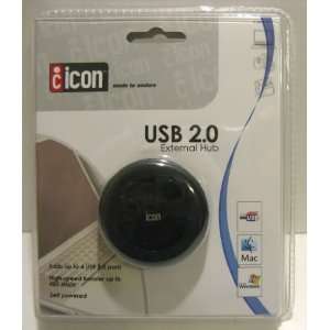  Icon USB 2.0 External 4 Port Round Hub with LED Lights 