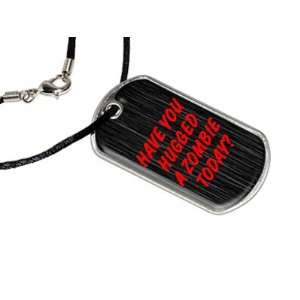  Hug Zombie   Military Dog Tag Black Satin Cord Necklace 
