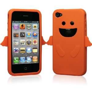 Orange/Cute Smiley Angel Design Silicone Case For Apple iPhone 4+Free 