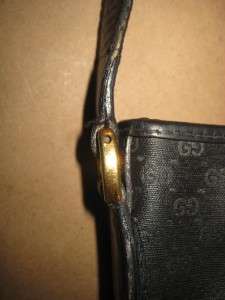 GUCCI Vintage GG Black Waxed Canvas Leather Satchel Saddle Bag Purse 