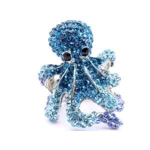 Beautiful Crystal Avenue Large Aqua Blue Crystal Covered Octopus Ring 