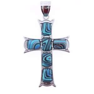 Blue Calsilica (Synthetic) Rectangle Inlay Cross Silver Plated Metal 