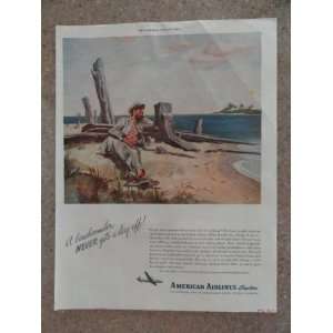 American Airlines System, Vintage 40s full page print ad (beachcomber 