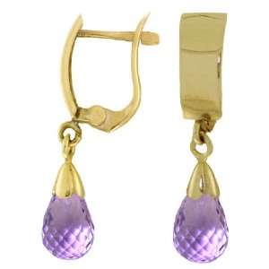  14k Gold Leverback Earrings with Genuine Drop Amethysts Jewelry