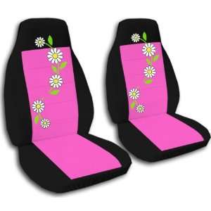  2 Black and hot pink seat covers with Daisies for a 2012 