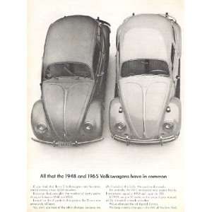  1948 and 1965 Volkswagens Car Original Print Advertisement 