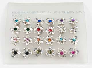 12 x pairs of Multi Coloured Stud Earrings (3mm) with Diamantes
