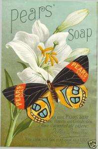 ART SILK Advert for Pears Soap w butterfly WHITE LILY  