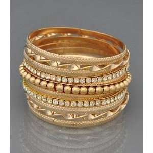  Gold Pearl Bangle Bracelet Set 