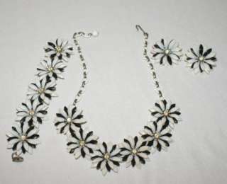 Vintage Coro Plastic Daisy AB Rhinestone Set Necklace Bracelet 