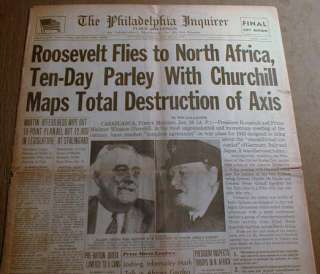 1943 WW II newspaper headlin CASABLANCA CONFERENCE Roosevelt CHURCHILL 