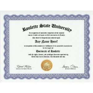  Roulette Playing Game Player Degree Custom Gag Diploma 