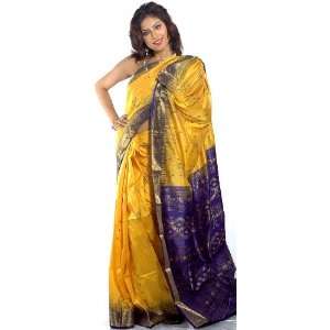   Golden Zari Weave and Anchal and Border   Pure Silk 