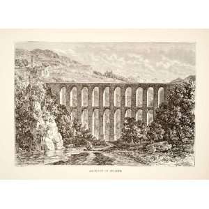  1890 Wood Engraving Ancient Aqueduct Spoleto Italy 