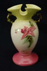 Hull Woodland W4 6 1/2 Vase Pink Green USA Handled  