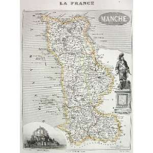 MAP of France Department Manche incl. View of Mont Saint Michel Castle 