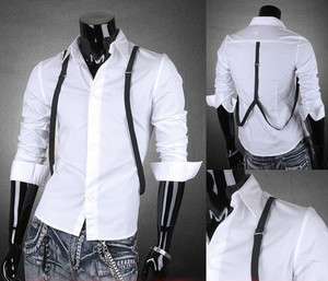 VVW Mens New Designer Double Belts Slim Dress Shirts White V1715 L 