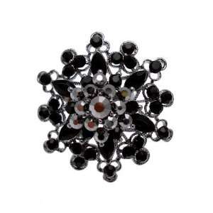   Black & Hematite Crystal   Vintage Inspired Large Cocktail Flower Ring