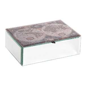  Mele & Co. Atlas Mirrored Glass Antique Map Jewelry Box 