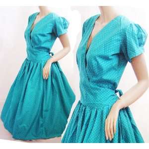  1950s Vintage Style Dress aqua Small S 