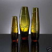 UNIQUE ART GLASS TALL VASES MATCHING SET OF 2 ORANGE/AM  