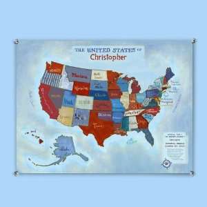 Kidlandia World Maps Small Poster, USA Blue Patchwork  