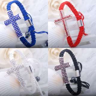 row Crystal Pave rhinestone cross braiding bracelet magnetite bead 