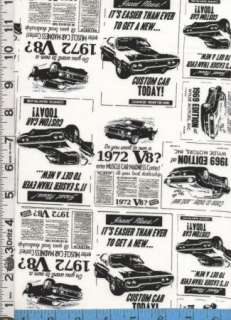 Fabric Timeless retro CARs Ads Muscle 1972 blk wht 1969  
