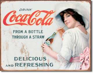 Coca Cola Sip Coke Bottle Thru Straw Collector Tin Sign  