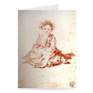 Small girl sitting on the ground (red chalk   Greeting Card (Pack of 