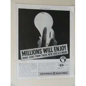 General Electric light bulbs. Vintage 30s full page print 