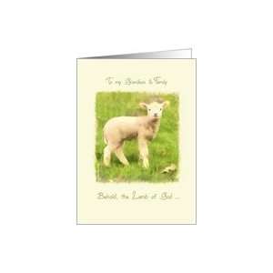 to my Grandson & family, lamb of God, Christian Easter card, John 129 