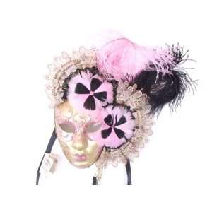  Pink Volto Piuma Ventaglio Venetian Masquerade Mask
