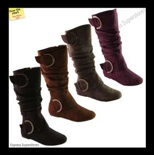 Slouch Knee High Women Dress Comfy Fashion Flat Suede Boots Size 