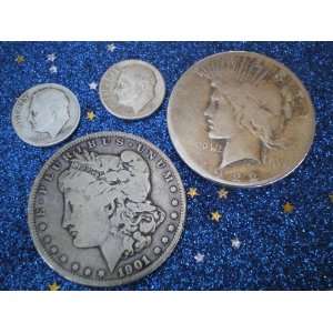 com 1901 Morgan & Peace Silver Dollars, 2 Dimes 90% Silver 2 oz Coin 