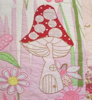 Girls Pink Red Cotton Fairy Patchwork Quilt Bedspread  