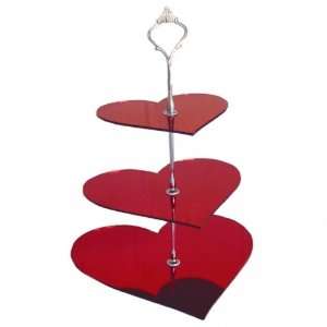  Three Tier 3mm Acrylic Red Mirror Heart Cake Stand (approx 