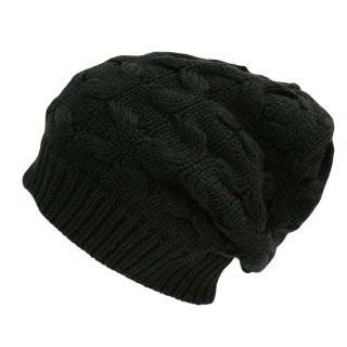 Black Thick Oversized Slouchy Cable Knit Beanie Cap Hat