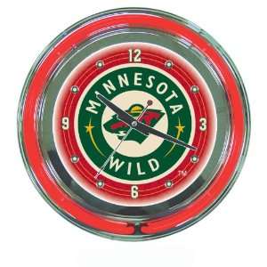 NHL Minnesota Wild Neon Clock   14 inch Diameter   Game Room Products 
