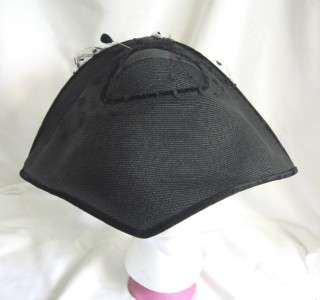 Vintage Black Tri Point Saucer Hat Retro Chic  