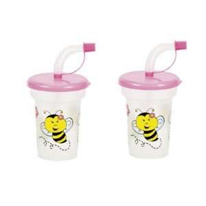  12 Molded Bee Cups With Lids & Straws   Tableware & Party 