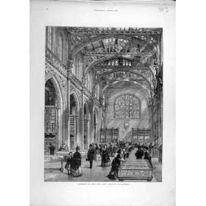  1872 City Library Guildhall Interior Building Old Print 