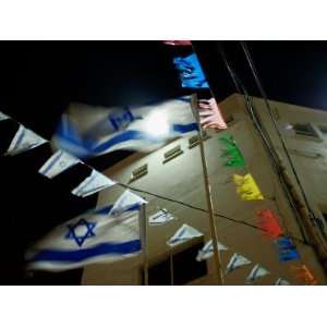  Light Shinning Through the Flag of Israel, Low Angle View 