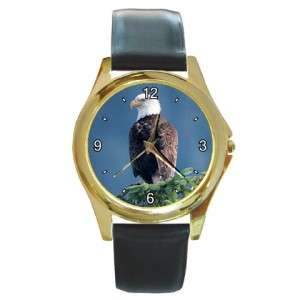 American Bald Eagle Mens Round Gold Tone Metal Watch  